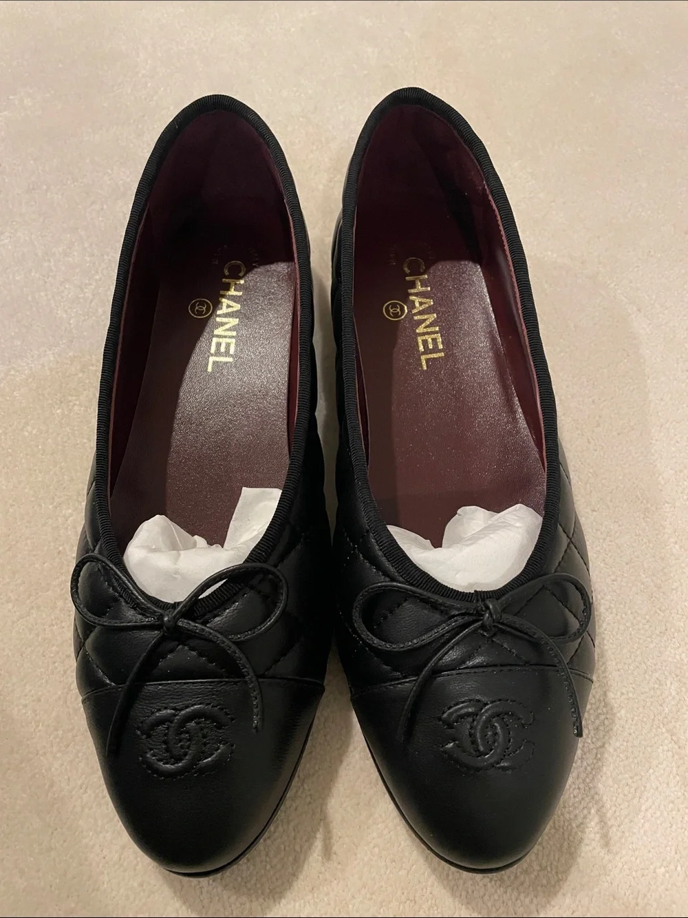 NEW CHANEL? Black Quilted Leather Bow Ballet Flats